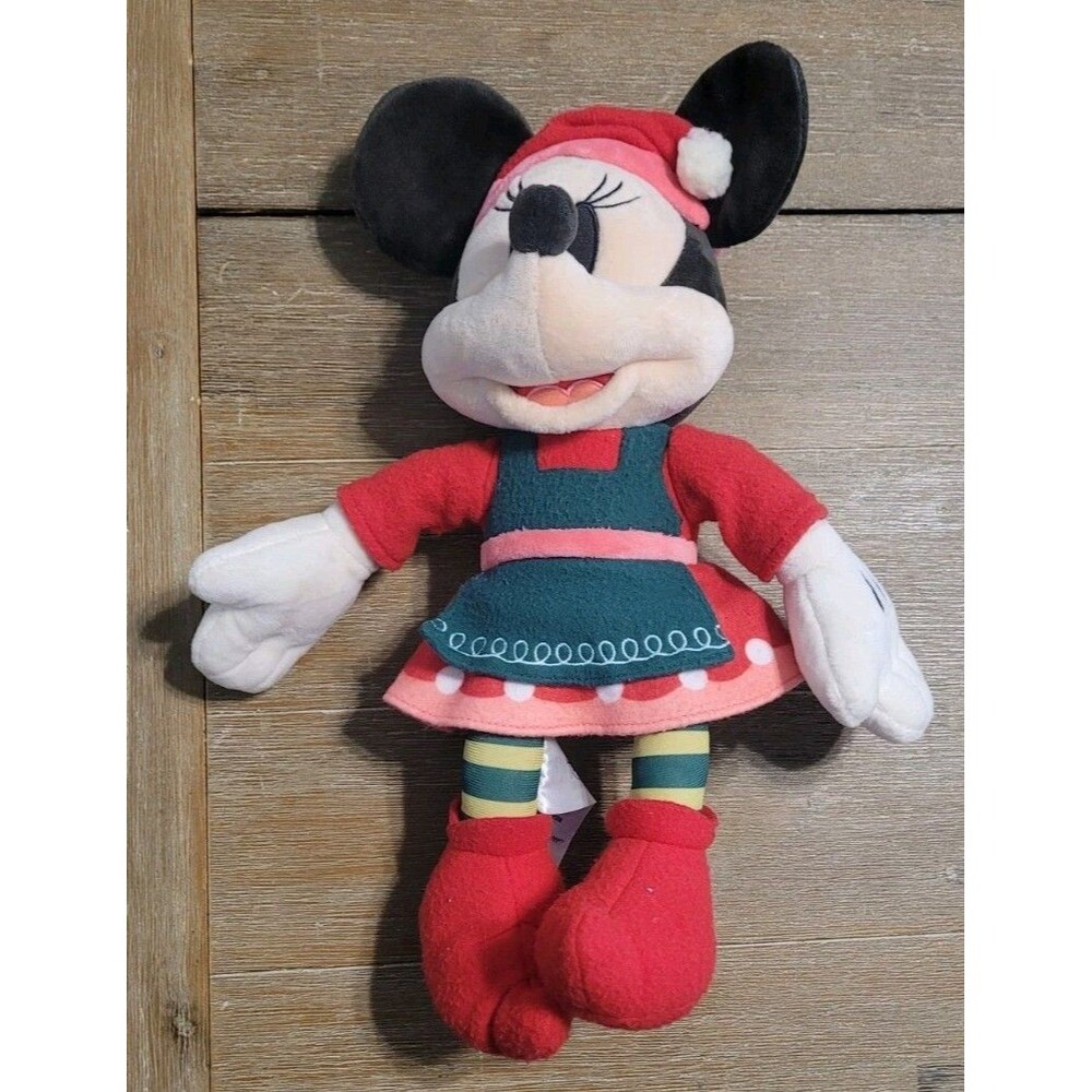 Disney Parks 2024 Christmas Minnie Mouse Plush Doll 14" Toy Santa's Helper